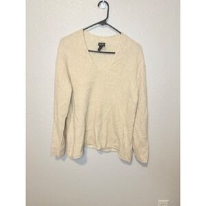Eileen Fisher Cream Cashmere V Neck Sweater Womens Long Sleeve Relaxed Fit